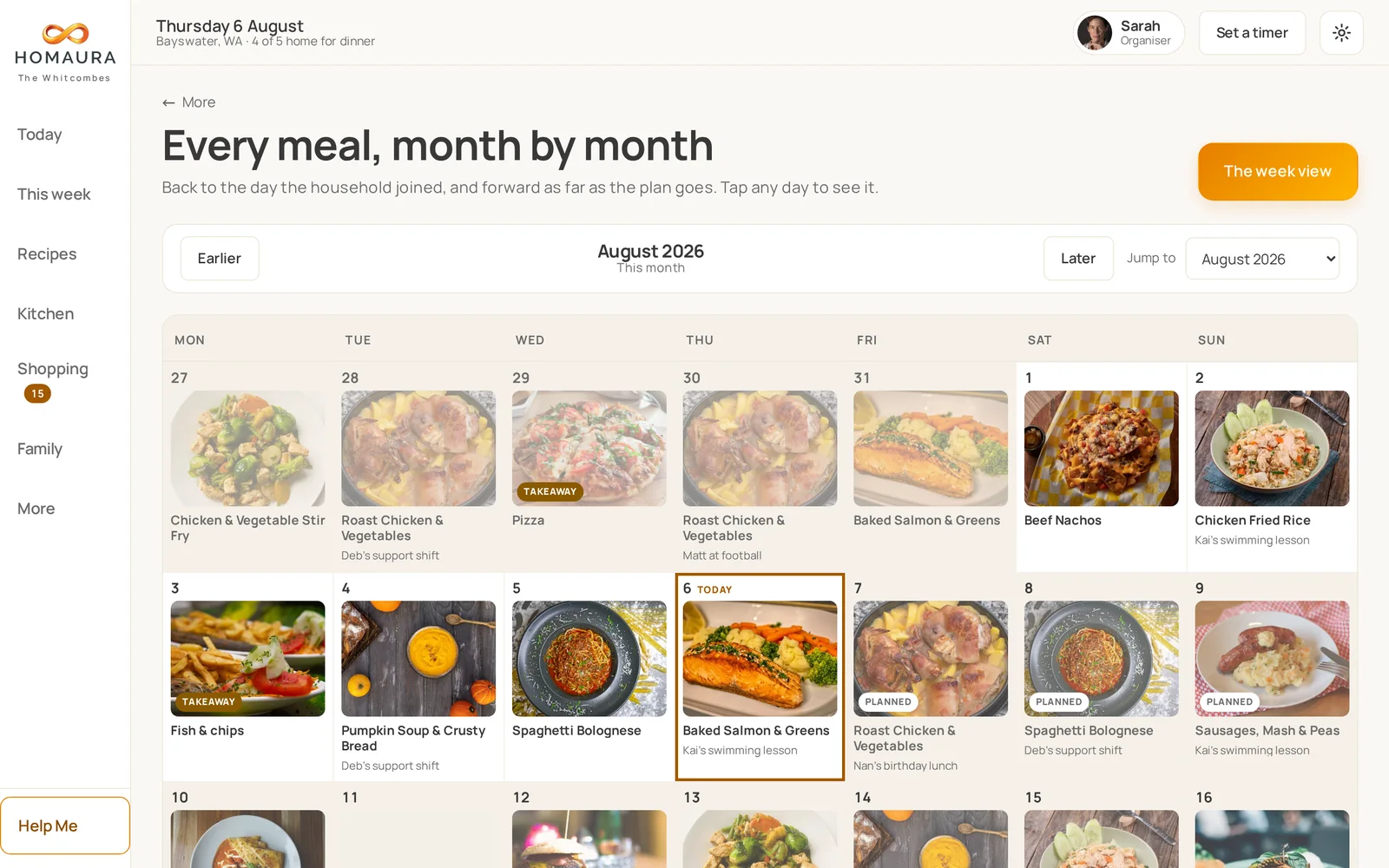 A month of meals, each day showing a photograph of what was eaten.
